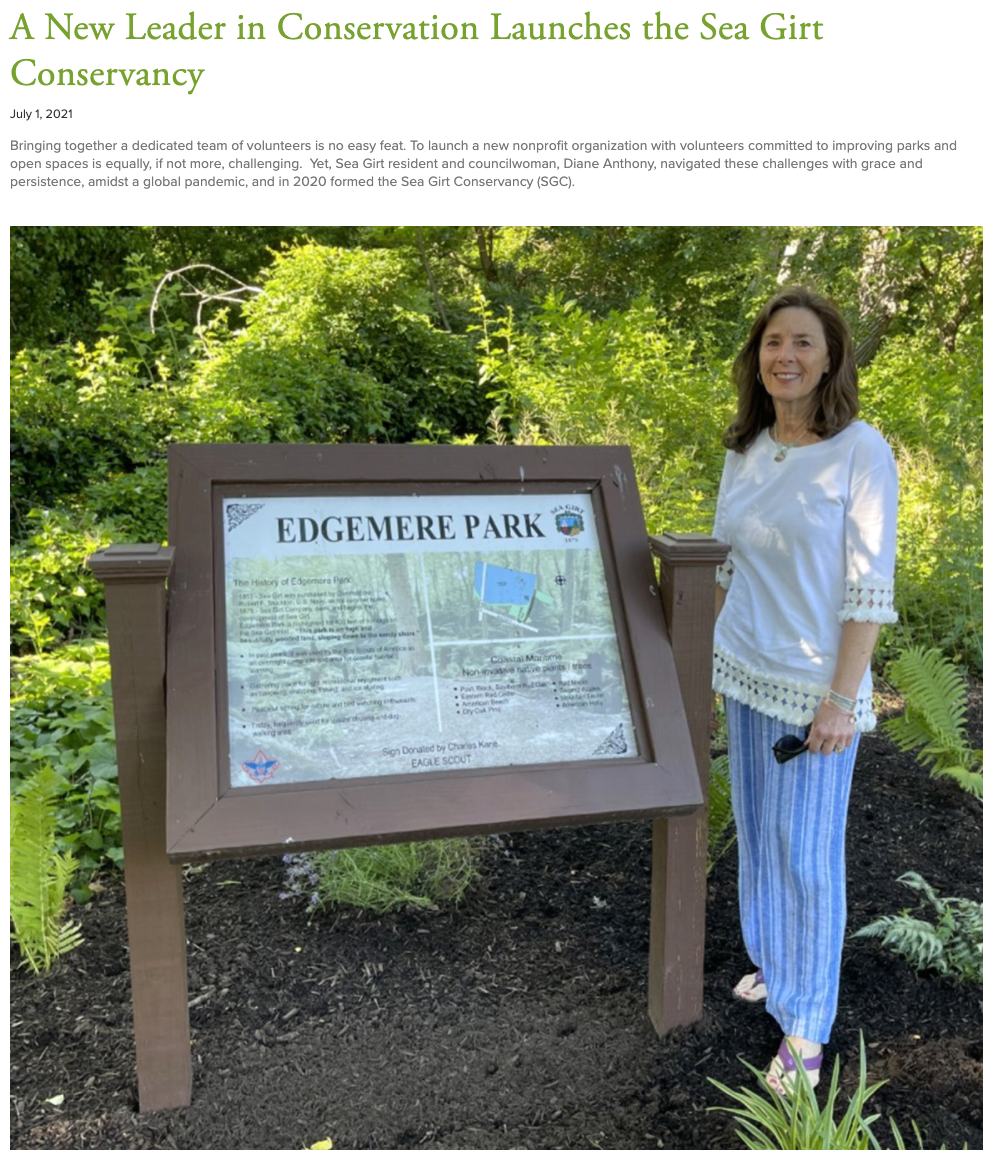 Councilwoman Diane Anthony next to Edgemere park sign