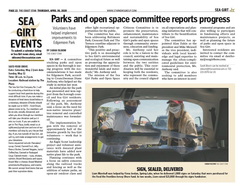 Parks and open space committee reports progress - The Coast Star